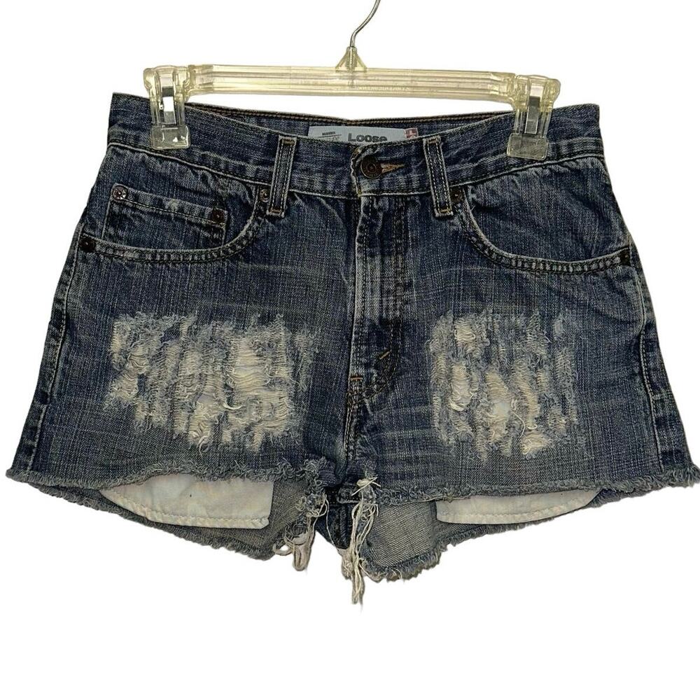 Levi's 569 Distressed Cutoff Shorts 28 Waist High Rise‎ Frayed Denim Festival